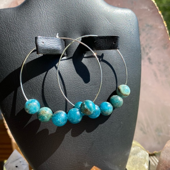 Sterling Silver Genuine Apatite Earrings - Picture 2 of 2